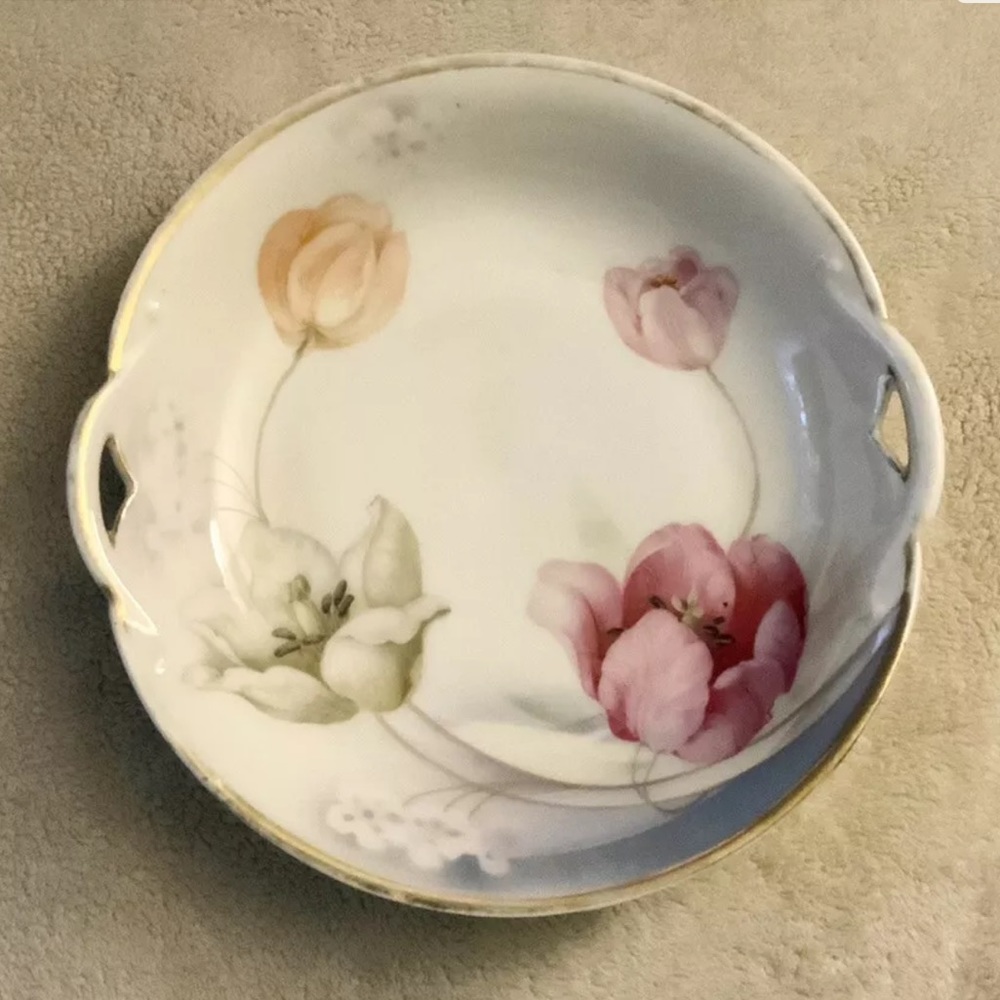 Antique Prov Saxe E. S. Germany Serving Tray Dish 8.25” Floral Design